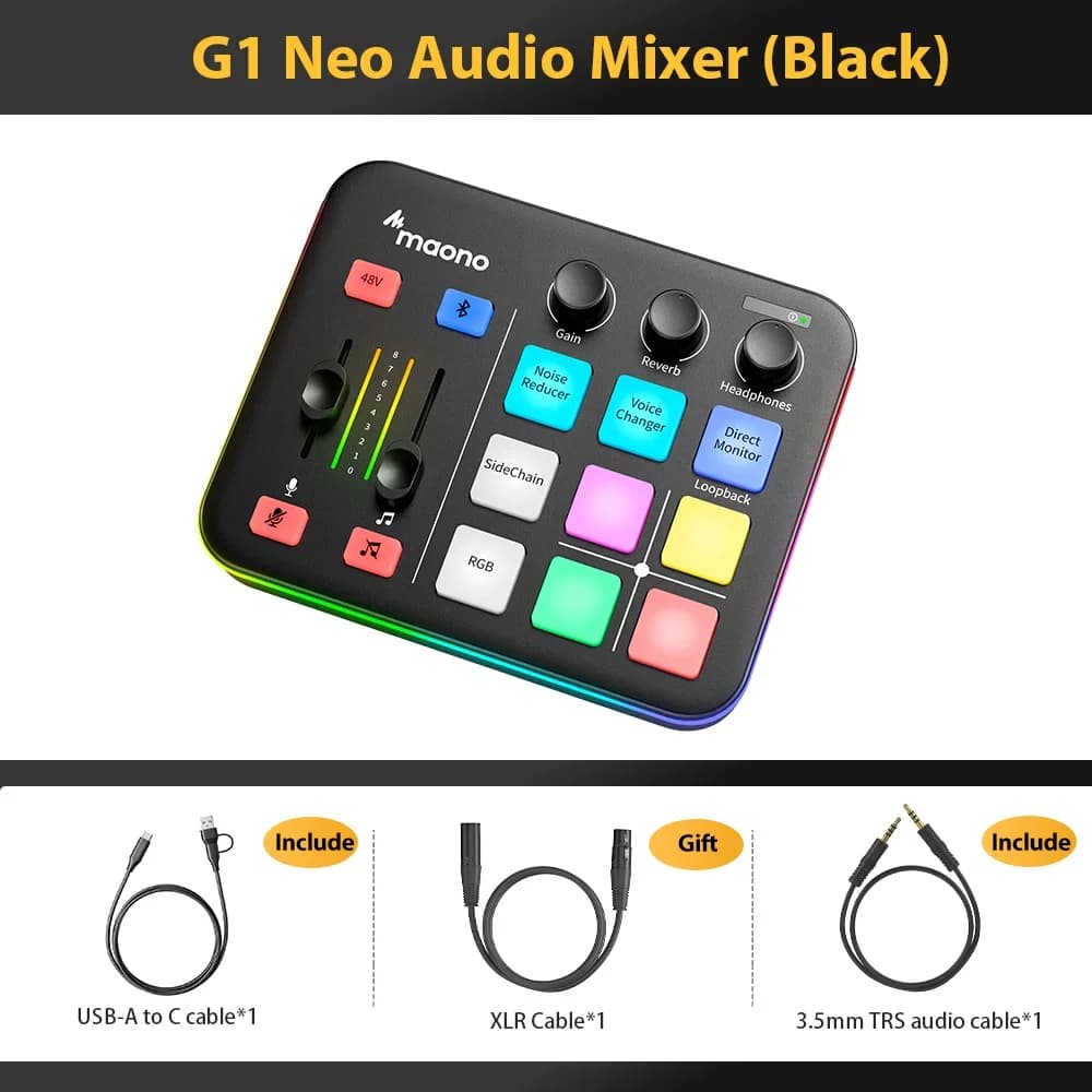 Maonocaster G1 NEO sort lydmixer og interface — officielt produktbillede